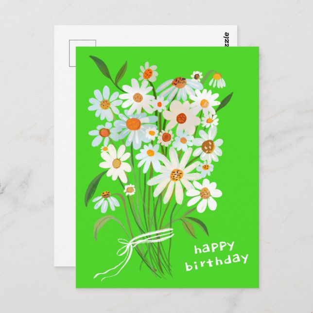 Daisy Bouquet Happy Birthday Handpainted Gouache  Postcard (Front/Back)