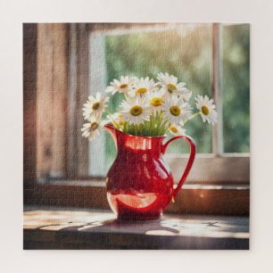 Daisy Bouquet In Red Pitcher Jigsaw Puzzle