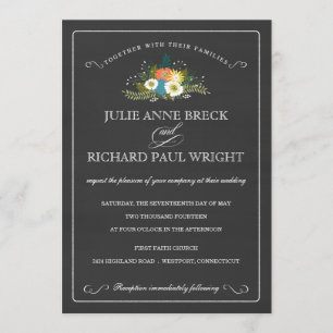 Daisy Bouquet on Chalkboard Wedding Invitations