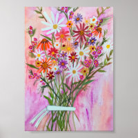 Daisy Bouquet on Pink Painting Art