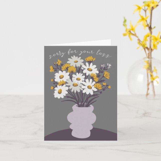  Daisy Bouquet Vase Condolences Sorry for Loss Card (Yellow Flower)