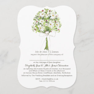 Daisy Bouquet White Wedding Invitation