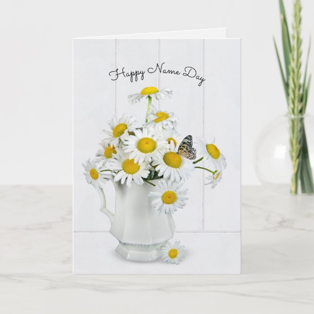 Daisy bouquet with butterfly Name Day Card (Front)