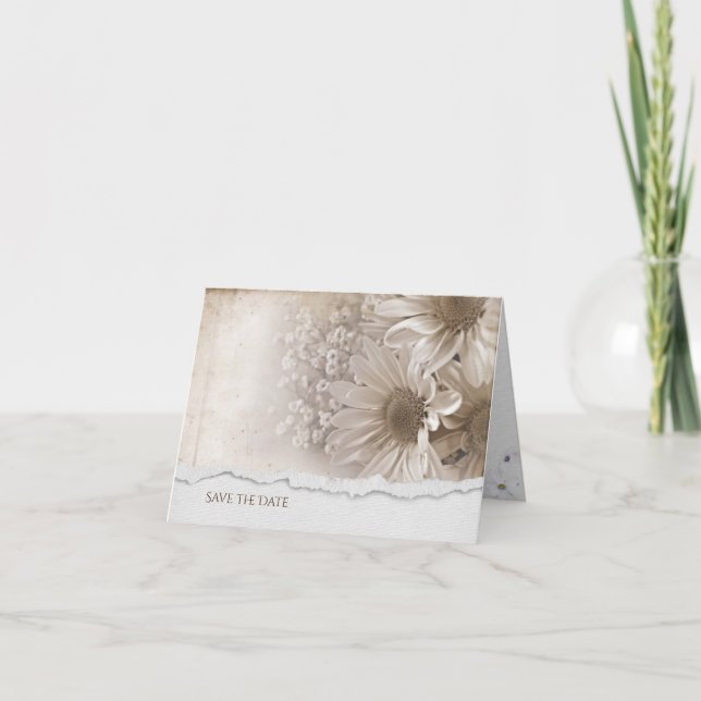 Daisy bouquet with torn edge save the date invitation (Front)