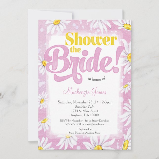 Daisy Bridal Shower Invitation Pink Yellow Floral (Front)