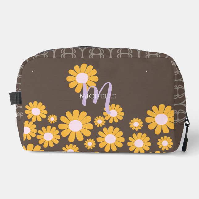 Daisy Brown Orange Boho Dopp Kit (Front)