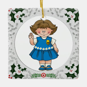 Daisy Brunette Holly Corners Frame Ceramic Ornament