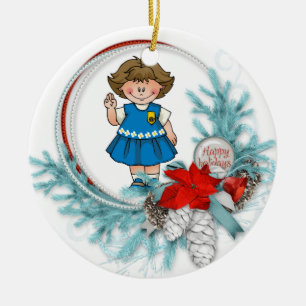 Daisy Brunette Scout Blue Pine Wreath Ceramic Tree Decoration