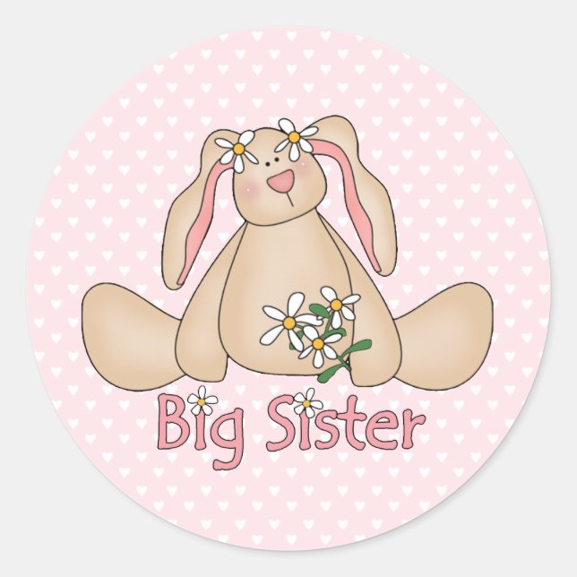 Daisy Bunny Big Sister Classic Round Sticker (Front)