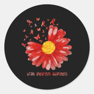Daisy Butterfly Burgundy Ribbon Brain Aneurysm Awa Classic Round Sticker