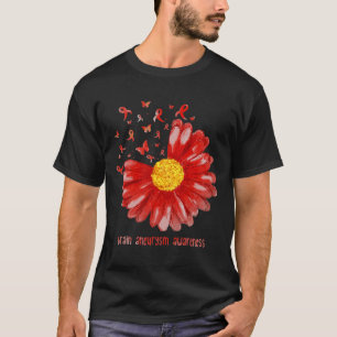 Daisy Butterfly Burgundy Ribbon Brain Aneurysm Awa T-Shirt