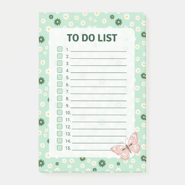 Daisy & Butterfly Checklist To Do List Notepad (Front)