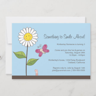 Daisy & Butterfly Girls Birthday Party Invitation