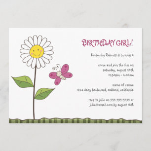 Daisy & Butterfly Girls Birthday Party Invitation