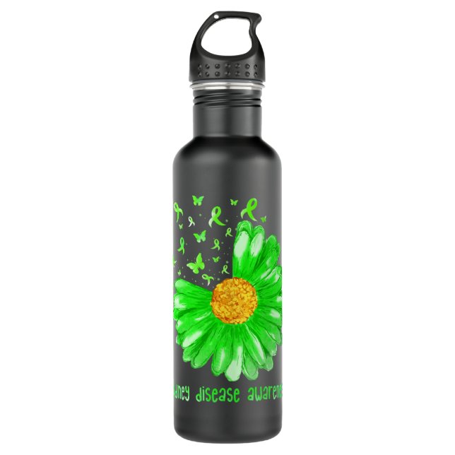 Daisy Butterfly Green Ribbon Kidney Disease Awaren 710 Ml Water Bottle (Front)