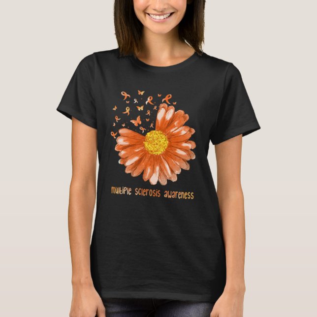 Daisy Butterfly Orange Ribbon Multiple Sclerosis A T-Shirt (Front)