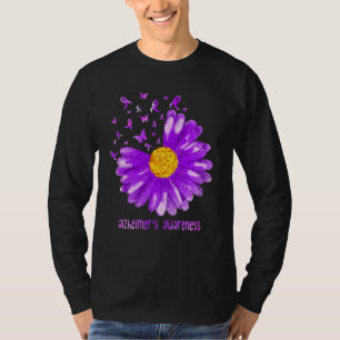 Daisy Butterfly Purple Ribbon Alzheimer's Awarenes T-Shirt