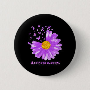 Daisy Butterfly Purple Ribbon Fibromyalgia Awarene 6 Cm Round Badge