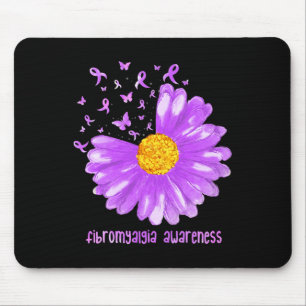 Daisy Butterfly Purple Ribbon Fibromyalgia Awarene Mouse Mat