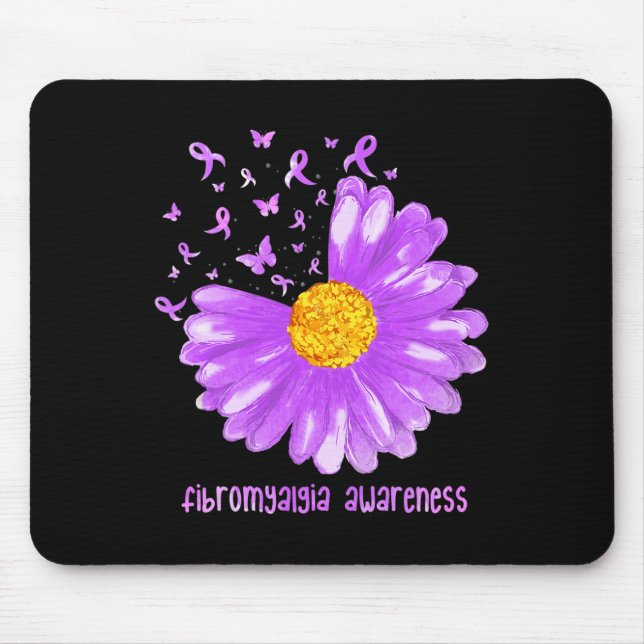 Daisy Butterfly Purple Ribbon Fibromyalgia Awarene Mouse Mat (Front)