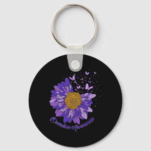 Daisy Butterfly Purple Ribbon Overdose Awareness 3 Key Ring