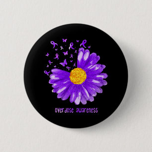 Daisy Butterfly Purple Ribbon Overdose Awareness  6 Cm Round Badge