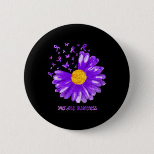 Daisy Butterfly Purple Ribbon Overdose Awareness  6 Cm Round Badge