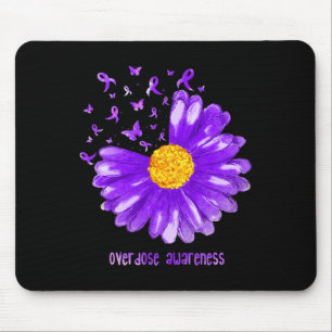 Daisy Butterfly Purple Ribbon Overdose Awareness Mouse Mat