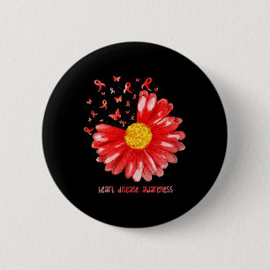 Daisy Butterfly Red Ribbon Heart Disease Awareness 6 Cm Round Badge
