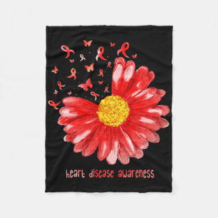 Daisy Butterfly Red Ribbon Heart Disease Awareness Fleece Blanket