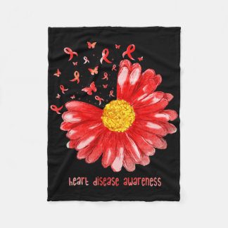 Daisy Butterfly Red Ribbon Heart Disease Awareness Fleece Blanket