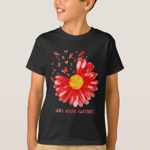 Daisy Butterfly Red Ribbon Heart Disease Awareness T-Shirt