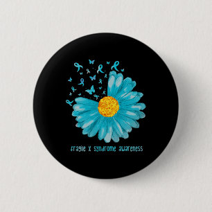 Daisy Butterfly Teal Ribbon Fragile X Syndrome Awa 6 Cm Round Badge