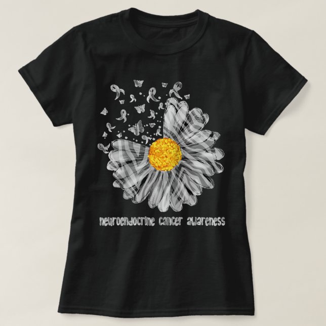 Daisy Butterfly Zebra Ribbon Neuroendocrine Cancer T-Shirt (Design Front)