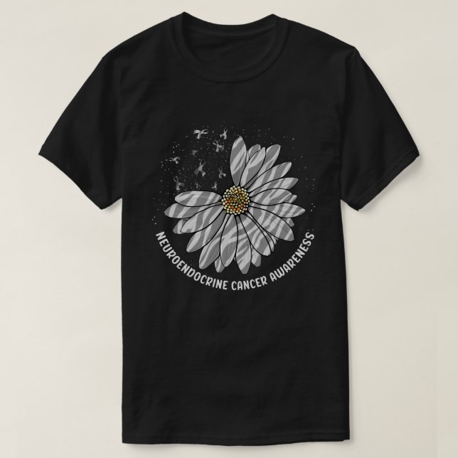 Daisy Butterfly Zebra Ribbon Neuroendocrine Cancer T-Shirt (Design Front)