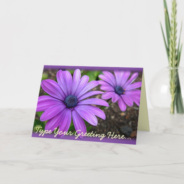 Daisy Card Blue Flowers Custom Greeting Cards (Front)