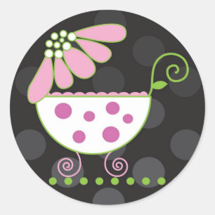 Daisy Carriage Baby Invitation or Favour Sticker