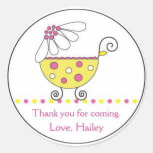 Daisy Carriage Baby Invitation or Favour Sticker