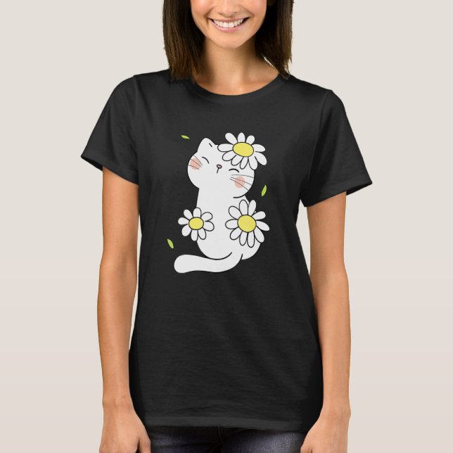 Daisy Cat Spring Floral Kitten With Flower Animal  T-Shirt (Front)