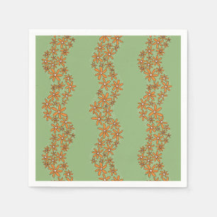 Daisy Chain Wiggly Flower Stripes orange on green Napkin