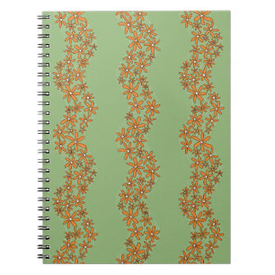 Daisy Chain Wiggly Flower Stripes orange on green Notebook
