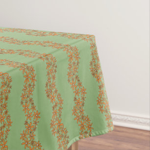 Daisy Chain Wiggly Flower Stripes orange on green Tablecloth