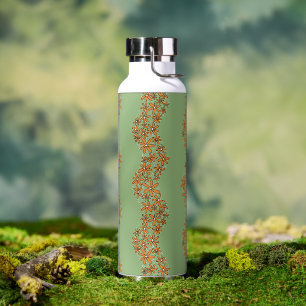 Daisy Chain Wiggly Flower Stripes orange on green Water Bottle