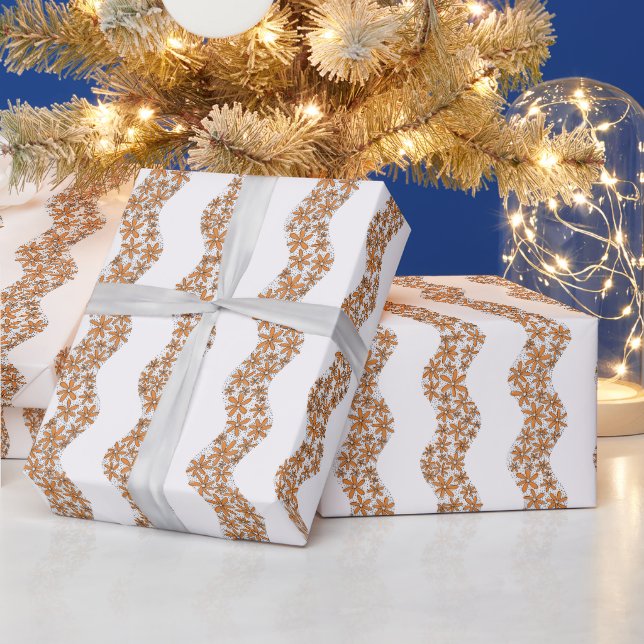 Daisy Chain Wiggly Flower Stripes orange Wrapping Paper (Holidays)