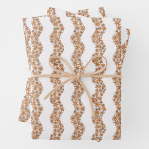 Daisy Chain Wiggly Flower Stripes orange Wrapping Paper Sheet