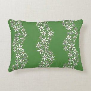 Daisy Chain Wiggly Flower Stripes white green Decorative Cushion