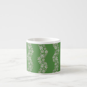 Daisy Chain Wiggly Flower Stripes white green Espresso Cup