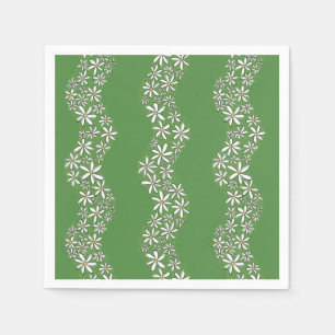 Daisy Chain Wiggly Flower Stripes white green Napkin