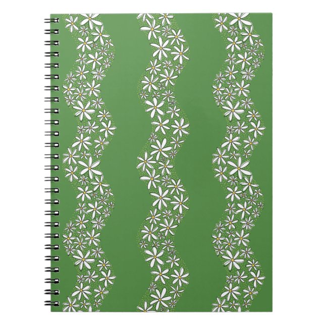Daisy Chain Wiggly Flower Stripes white green Notebook (Front)