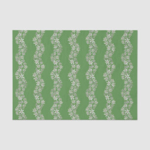 Daisy Chain Wiggly Flower Stripes white green Tissue Paper